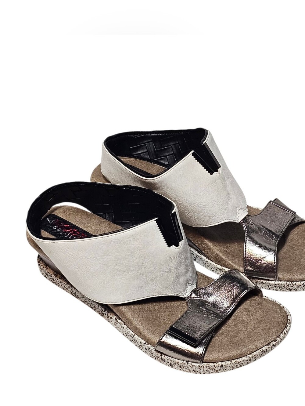 Modzori Womens 7 Kleo Sandals Shoes Reversible White Flip To Black Wedge Slip On - Picture 2 of 9